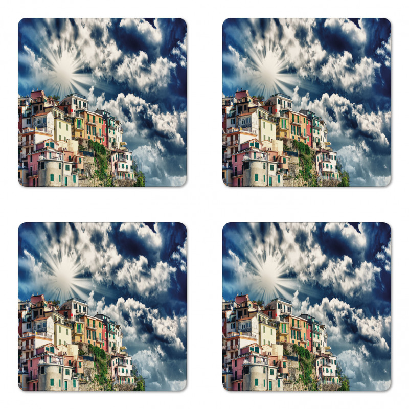 Mediterranean Coast Houses Coaster Set Of Four