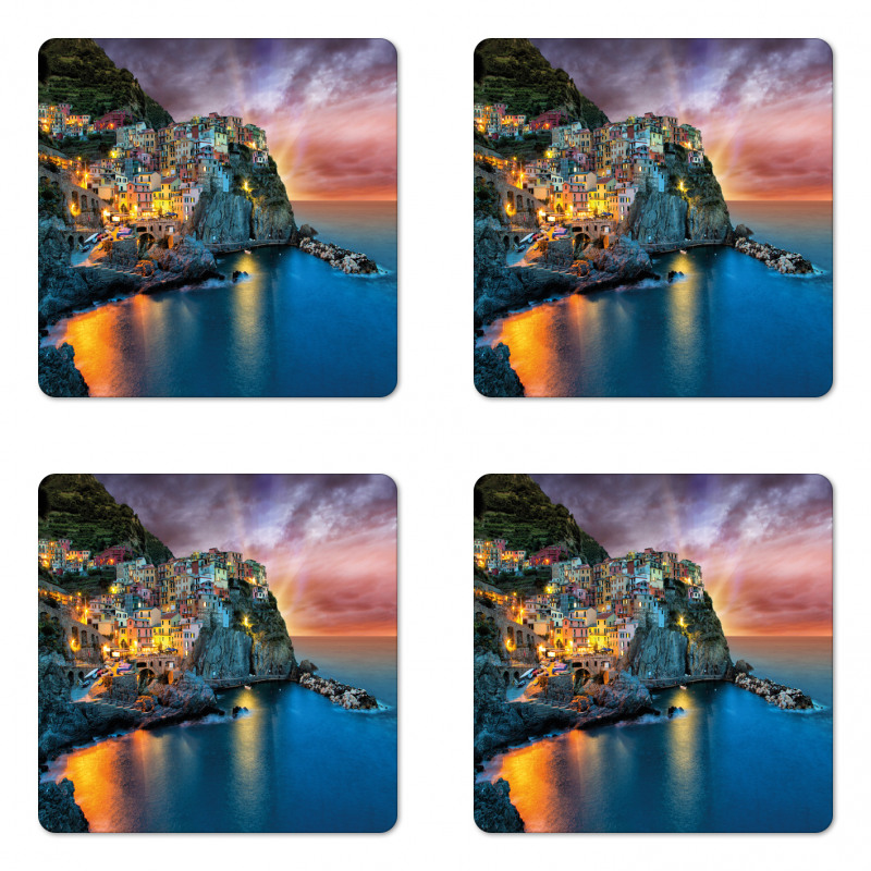 Night View Coast Village Coaster Set Of Four