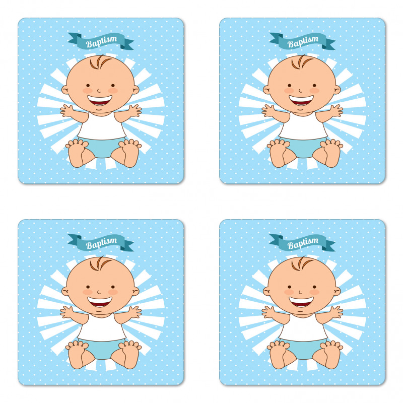 Happy Boy on Stripes Coaster Set Of Four