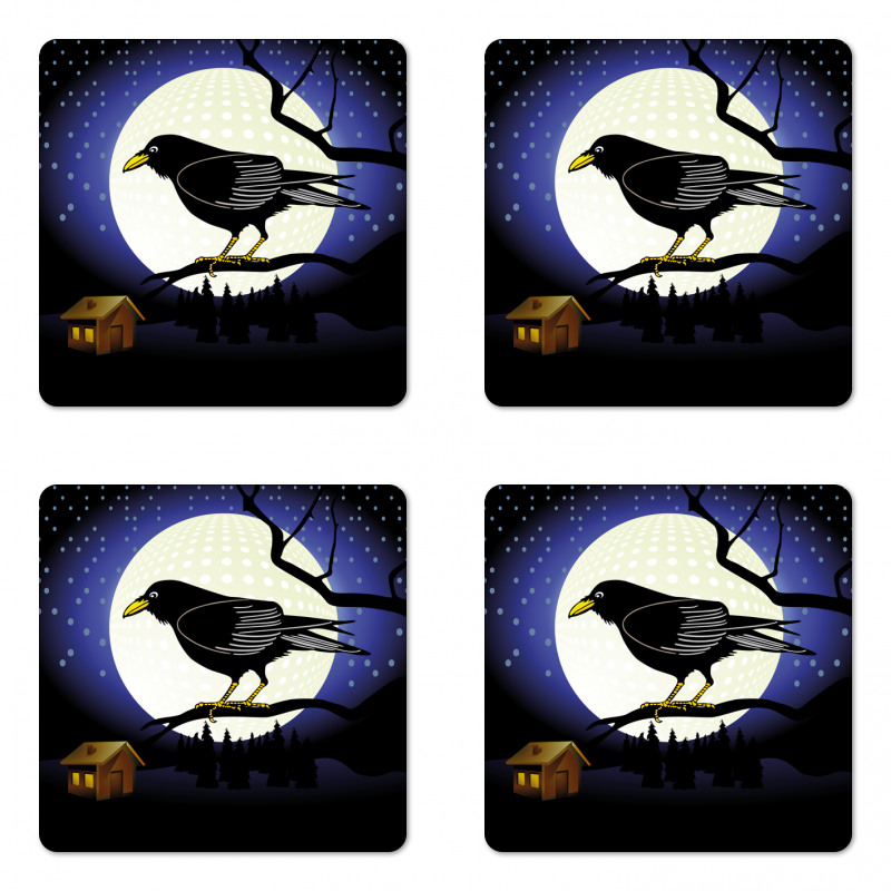 Full Moon Night Bird Coaster Set Of Four