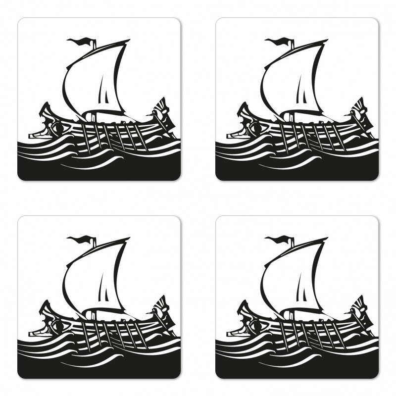 Greek Ship on Sea Coaster Set Of Four