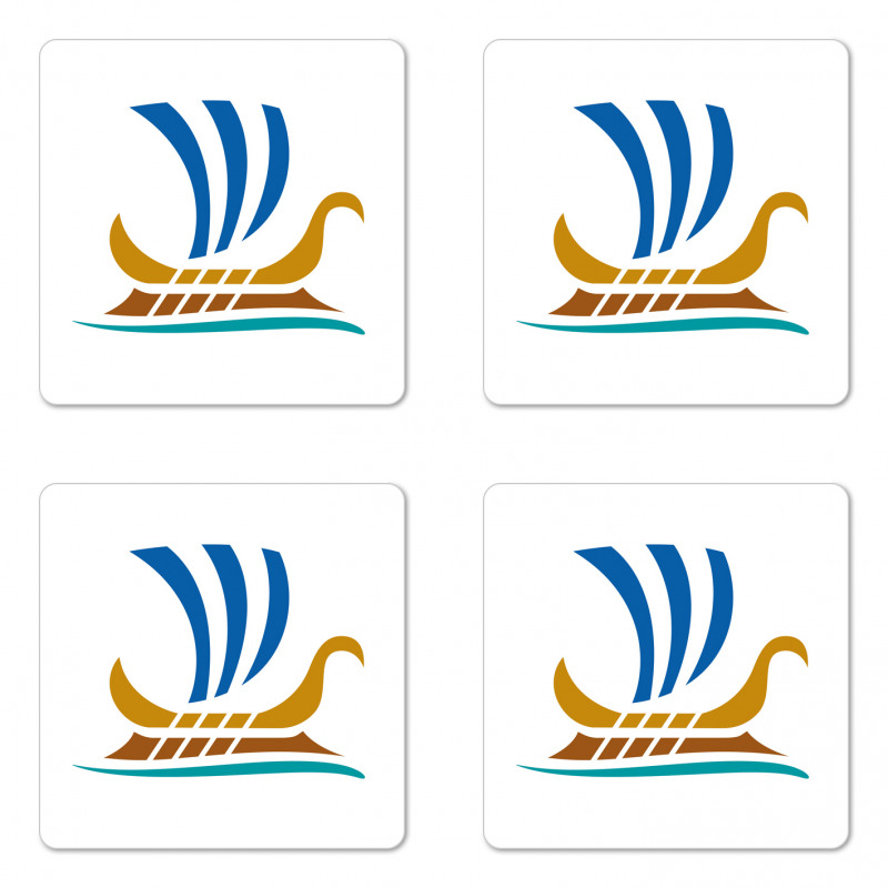 Colorful Greek Ship Sign Coaster Set Of Four