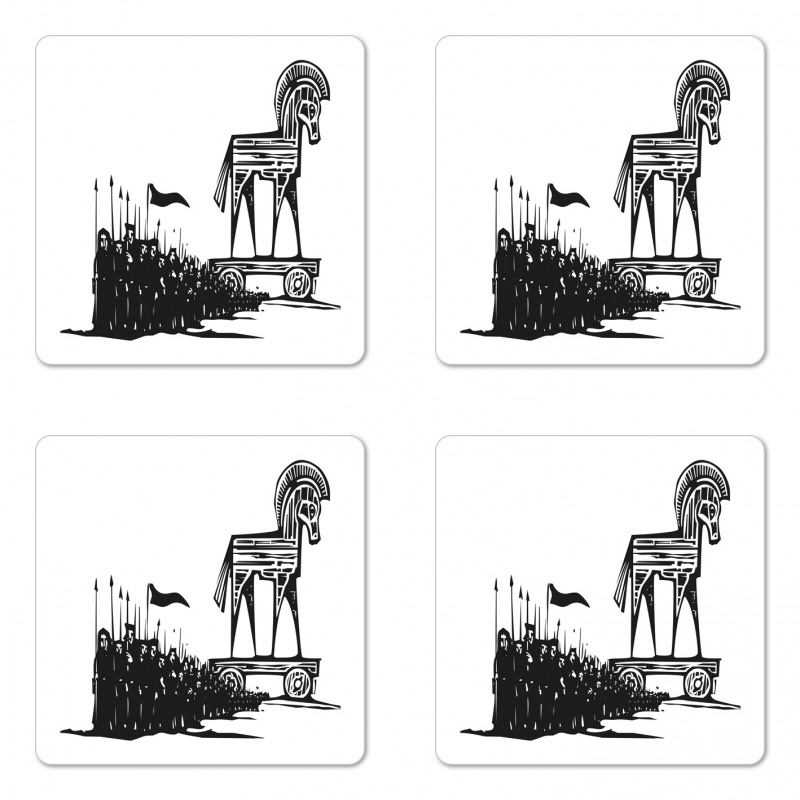 Woodcut Style Greek Trojan Coaster Set Of Four