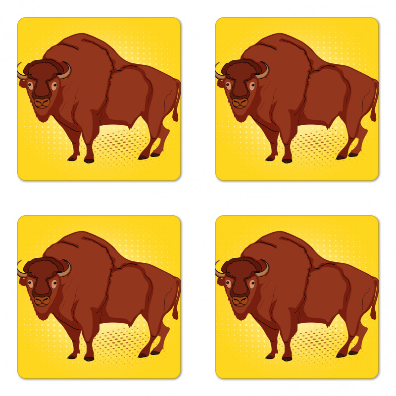 Comic Book Drawn Bison Coaster Set Of Four