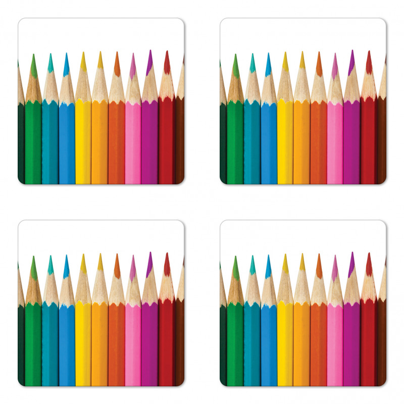 Colorful Pencils Macro Photo Coaster Set Of Four