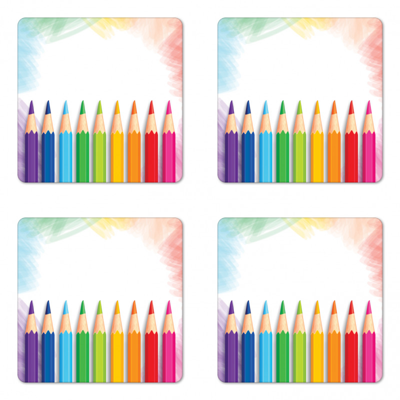 Realistic Colorful Pencils Coaster Set Of Four