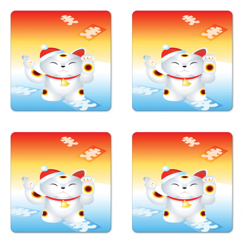 New Year Santa Cat Coaster Set Of Four