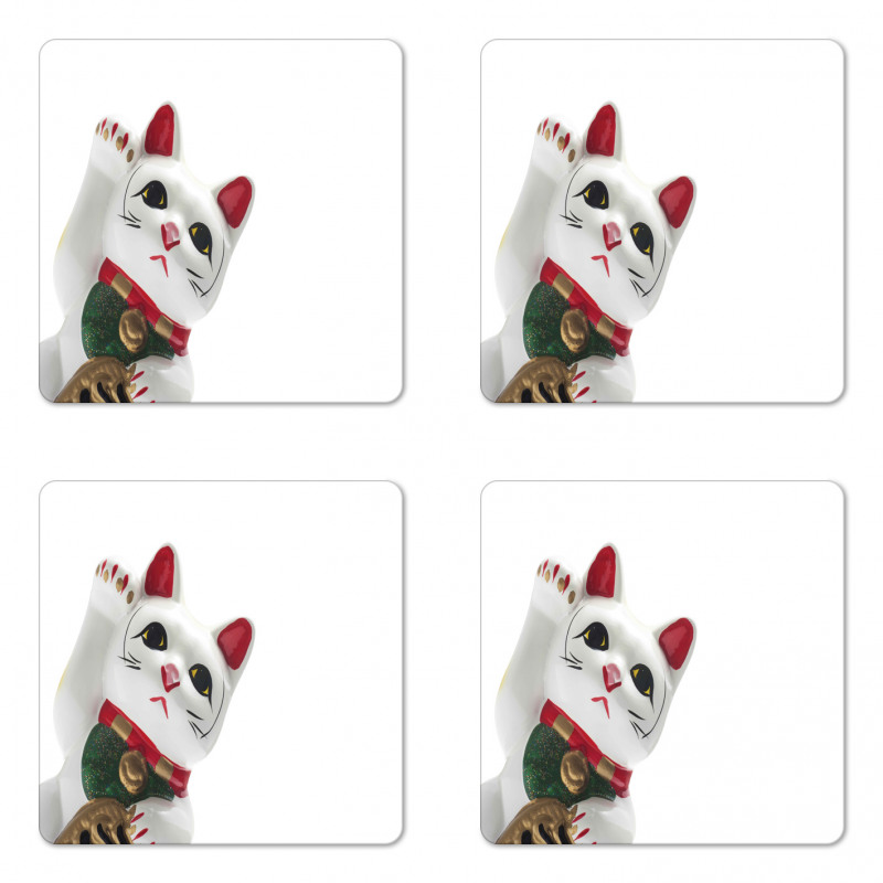 Lucky Cat Neko Waveing Coaster Set Of Four