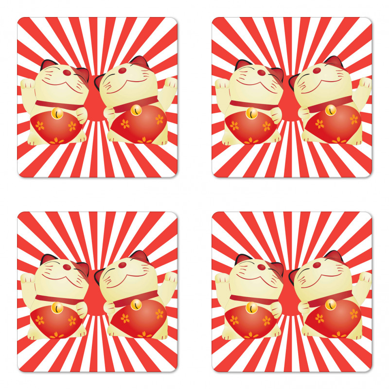 Playful Lucky Cats Coaster Set Of Four