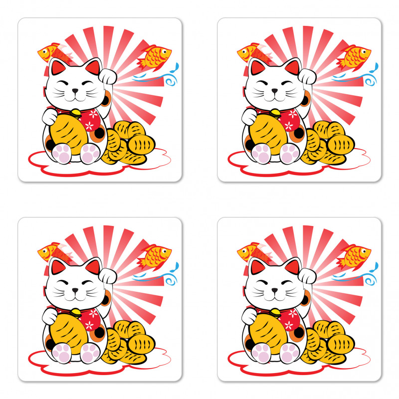 Fishbones Lucky Cat Coaster Set Of Four