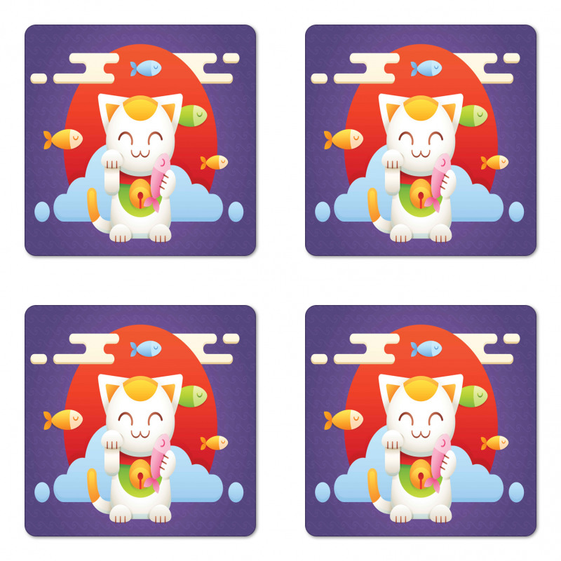 Maneki Neko Coins Fish Coaster Set Of Four