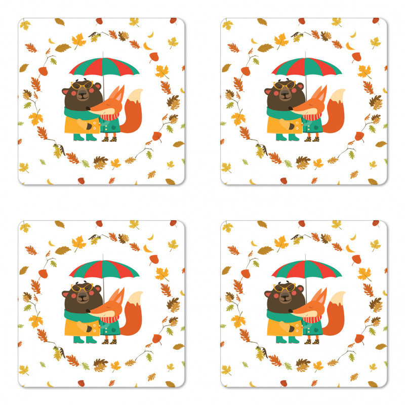 Autumn Fox and Bear Coaster Set Of Four