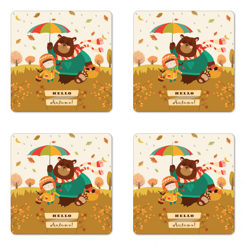 Hello Autumn Cartoon Coaster Set Of Four