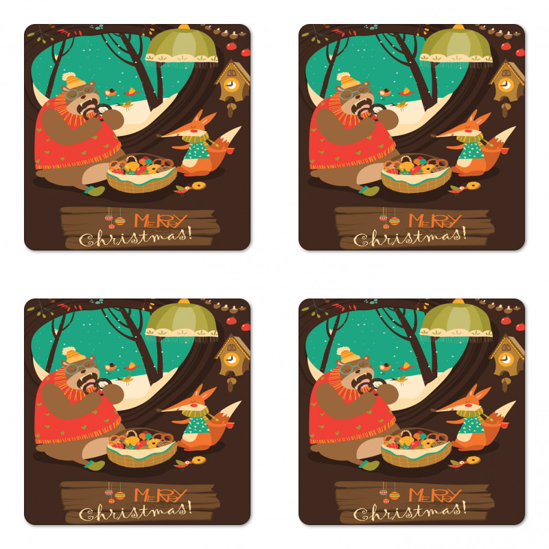 Bear and Fox Xmas Coaster Set Of Four