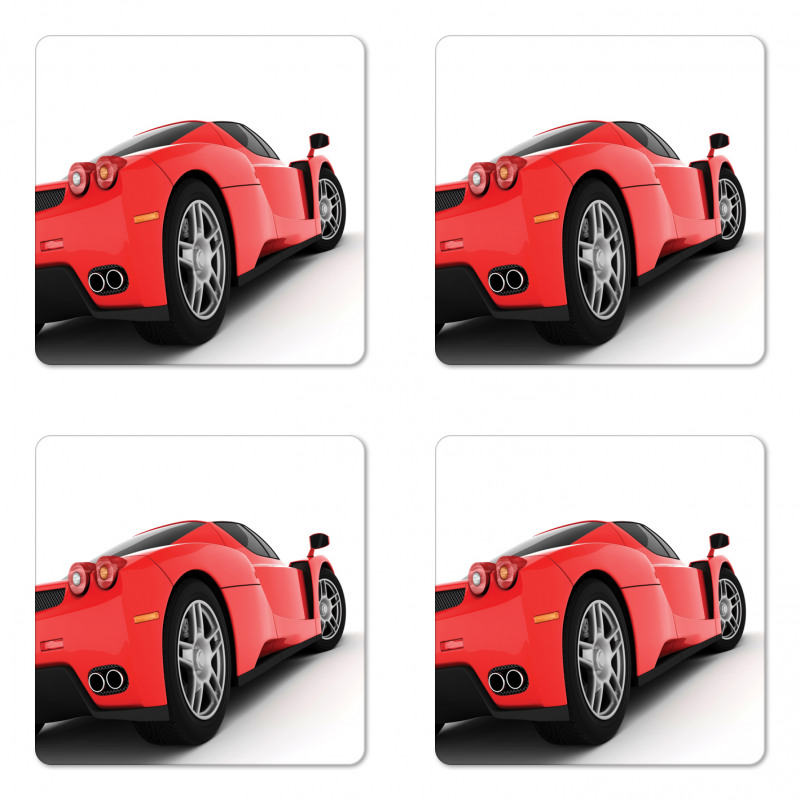 Red Super Sports Car Coaster Set Of Four