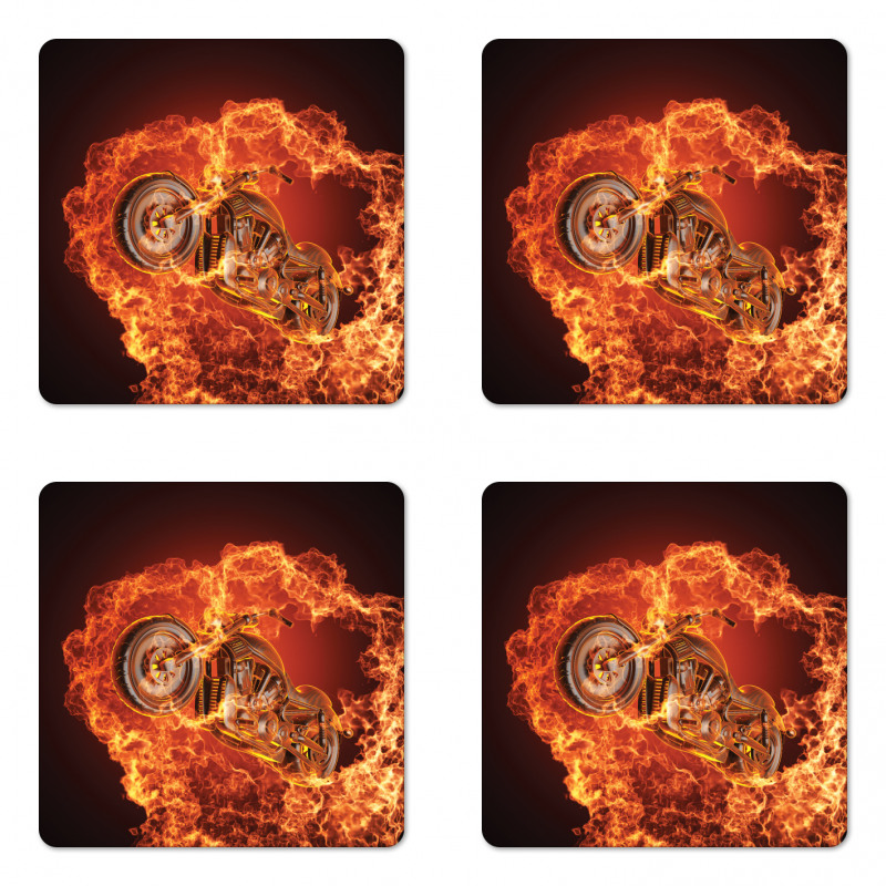 Motorbike in Fire Coaster Set Of Four