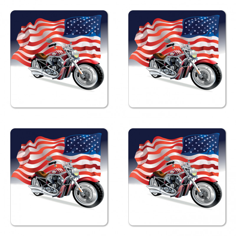 Motorbike and US Flag Coaster Set Of Four