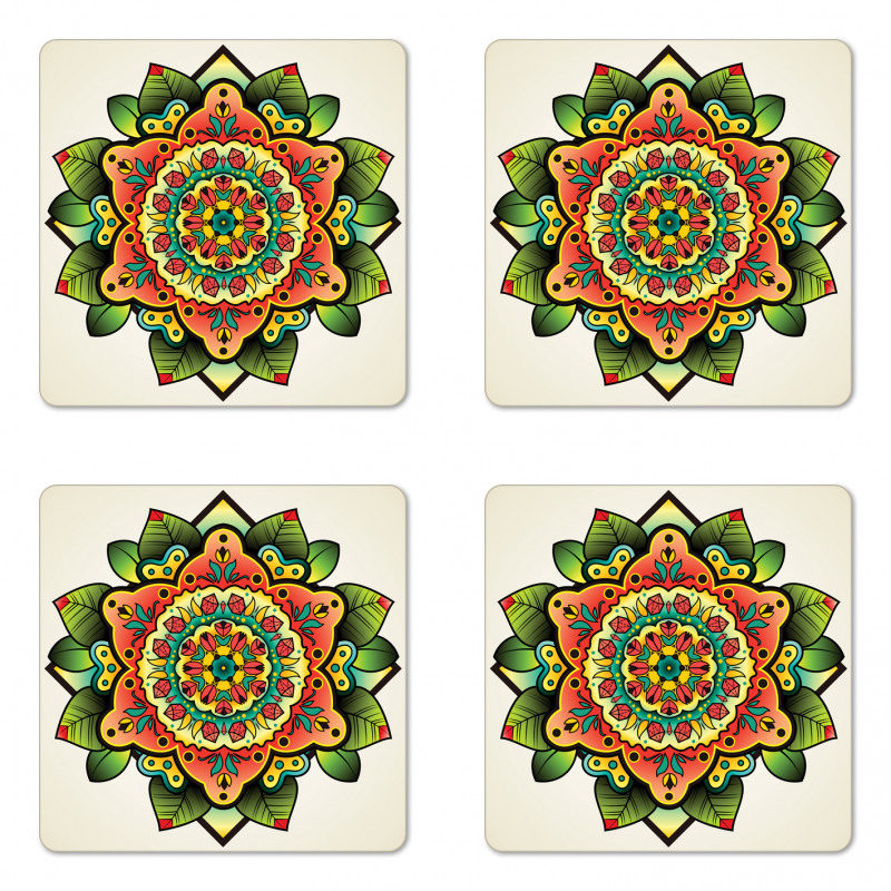 Floral Medallion Ornate Coaster Set Of Four