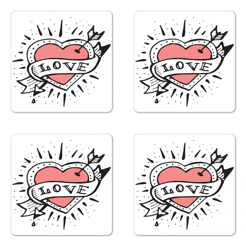 Motifs and Heart Drawing Coaster Set Of Four