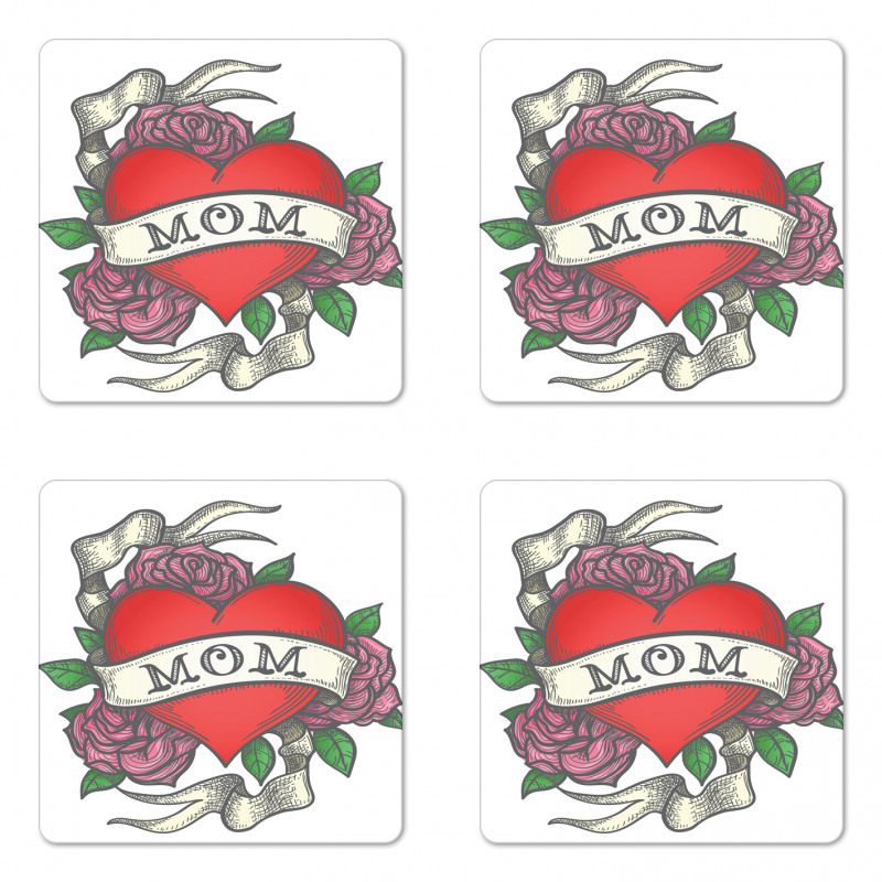 Heart with Roses and Mom Coaster Set Of Four