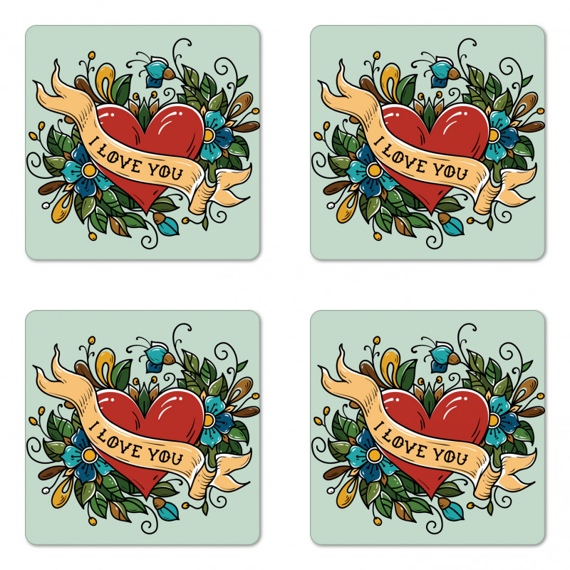 I Love You Ribbon Heart Coaster Set Of Four