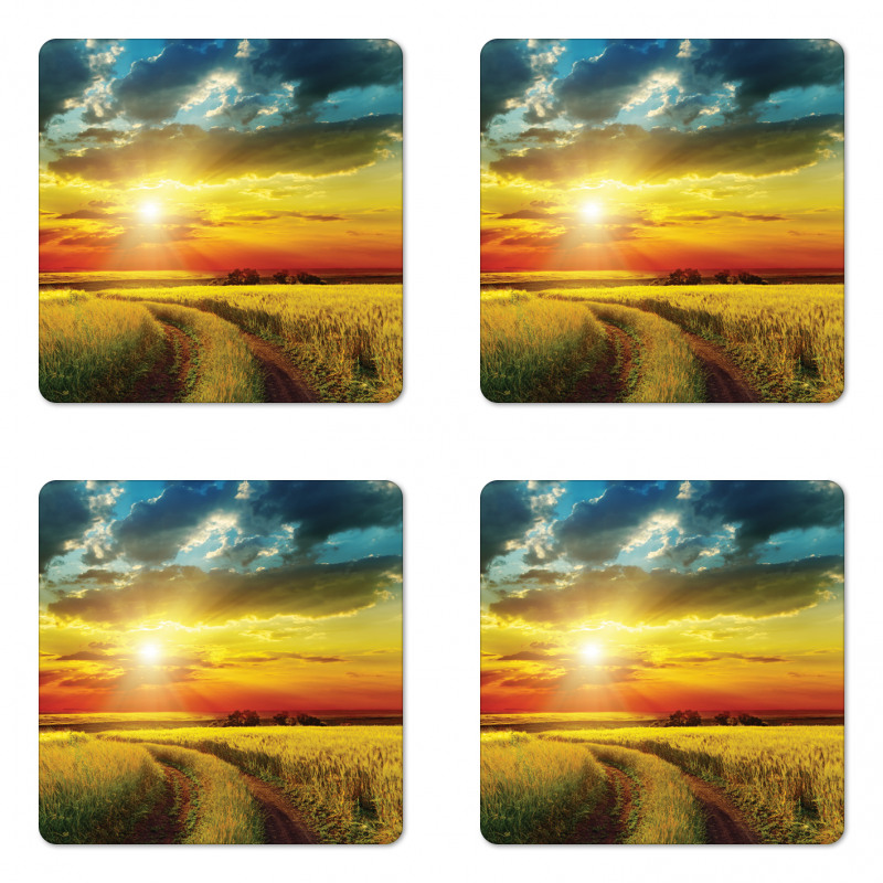 Sunset Over Field Picture Coaster Set Of Four