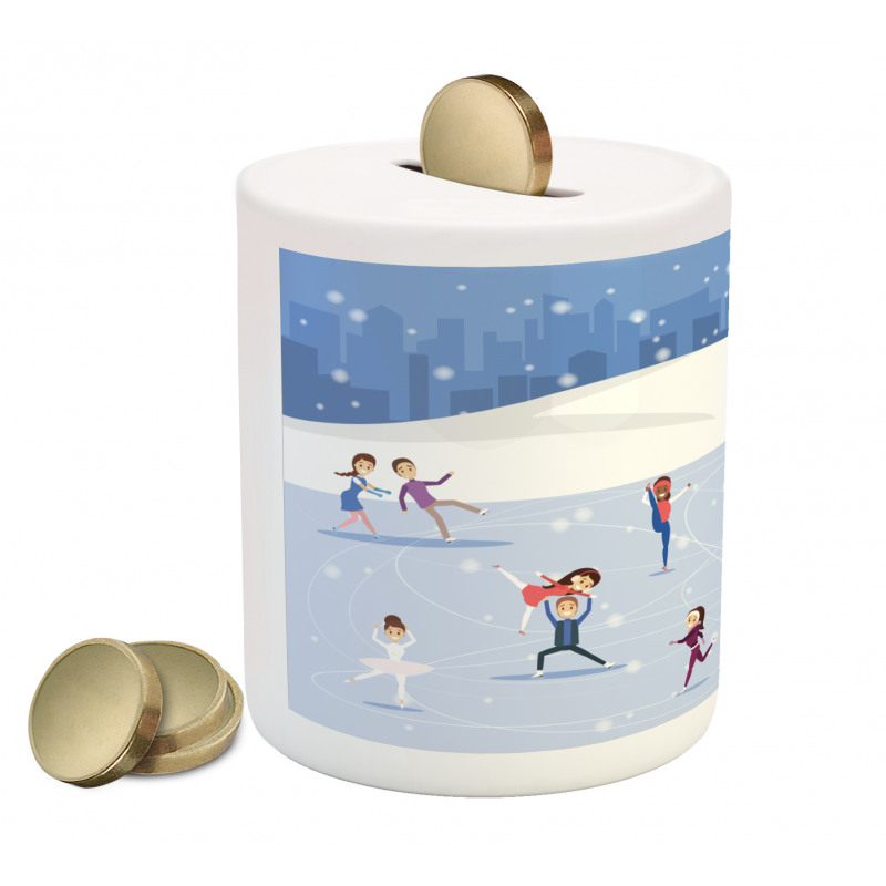 People on the Ice Rink Piggy Bank