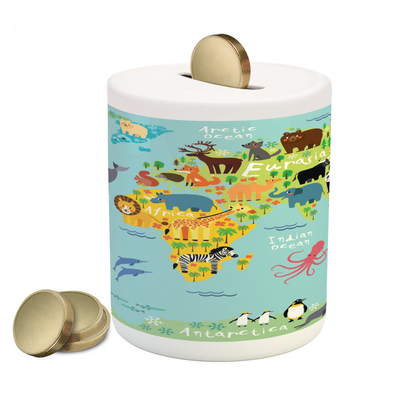 Animal Map of the World Piggy Bank