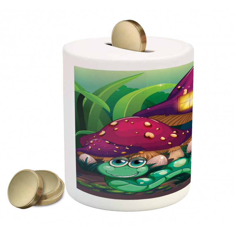 Worm Mushroom House Piggy Bank