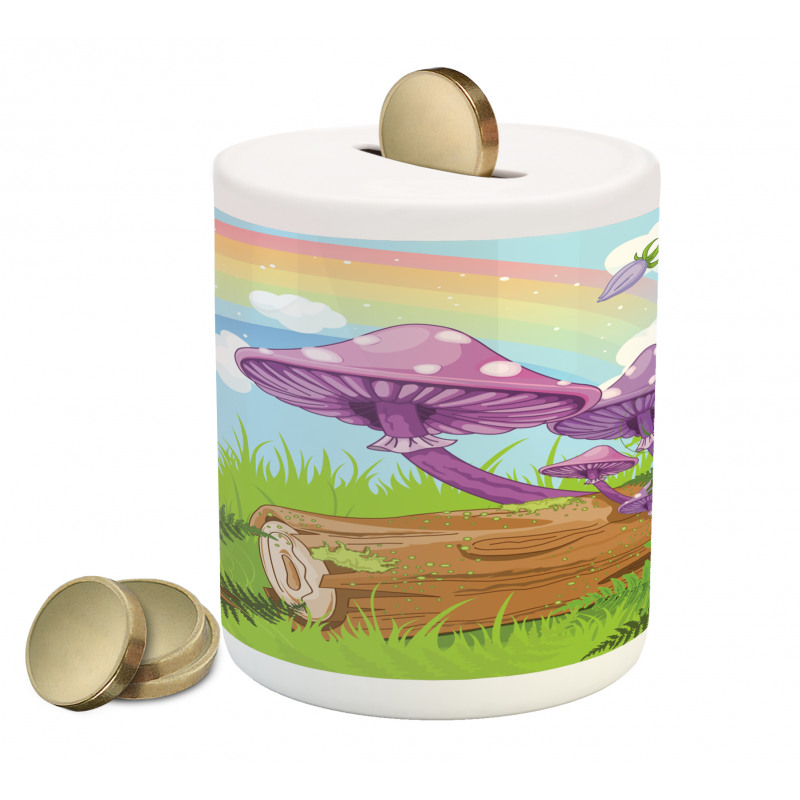 Wood Grass Fungus Art Piggy Bank