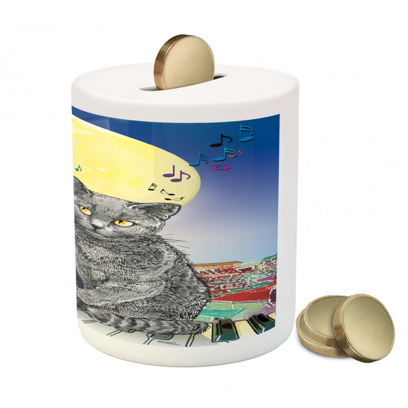 Musical Notes Cat Piggy Bank