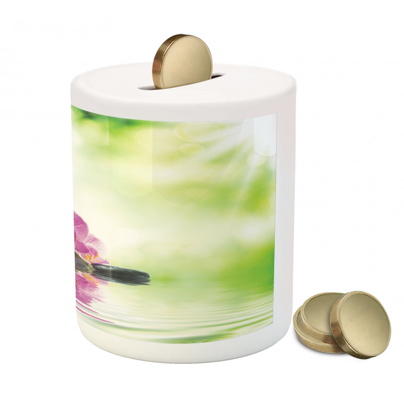 Orchids Rocks Water Piggy Bank