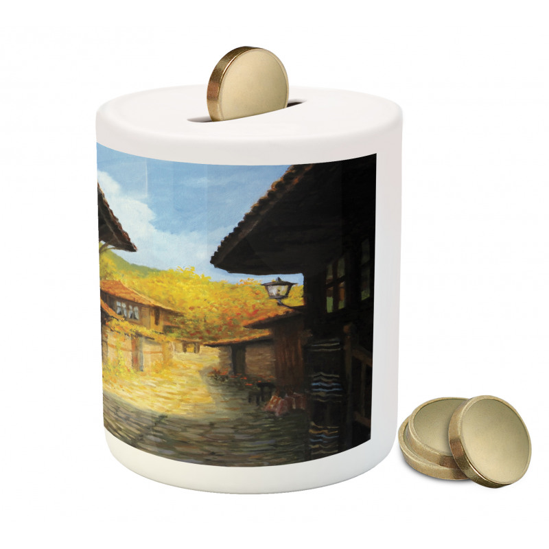Wooden Houses in Fall Piggy Bank