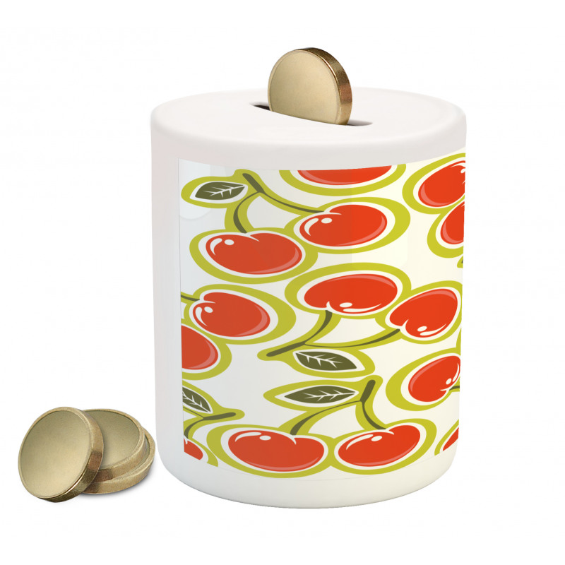 Cherry and Leaves Pattern Piggy Bank