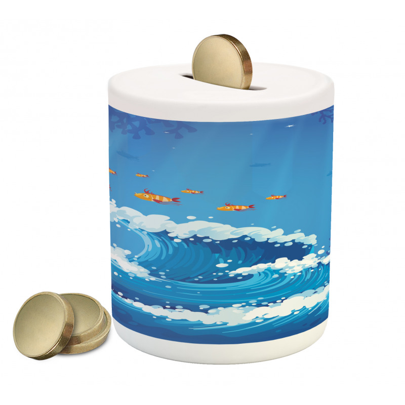 Fish and Wave in Ocean Piggy Bank