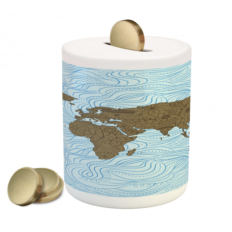 Map with Waves Piggy Bank