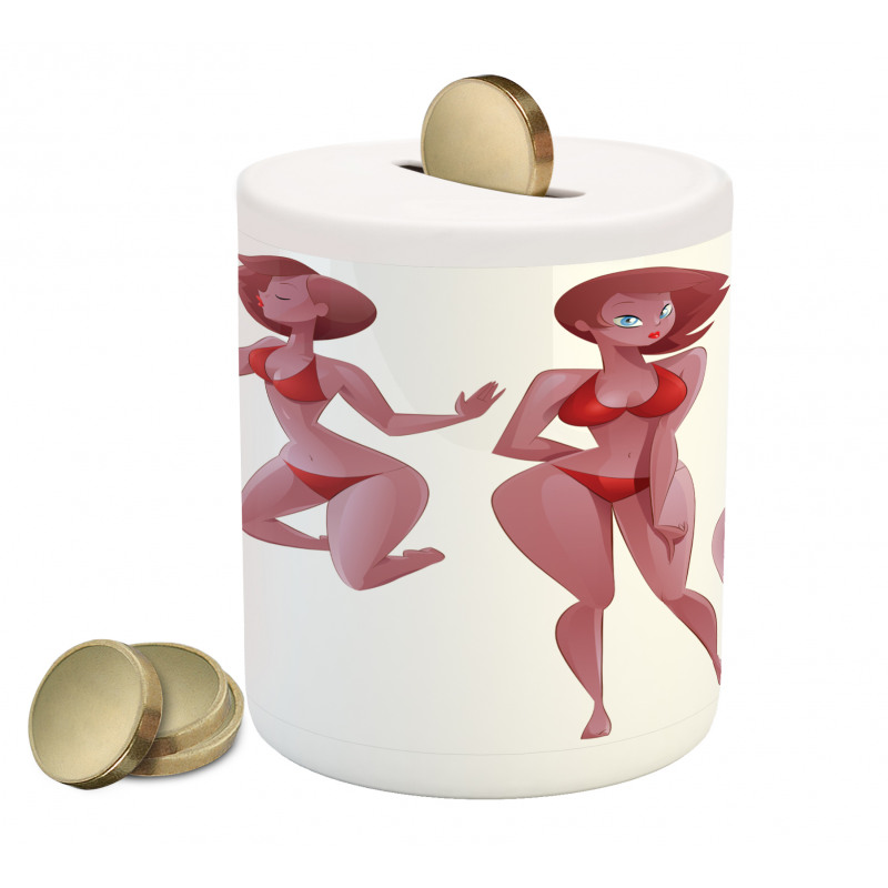 Woman in Swimwear Graphic Piggy Bank