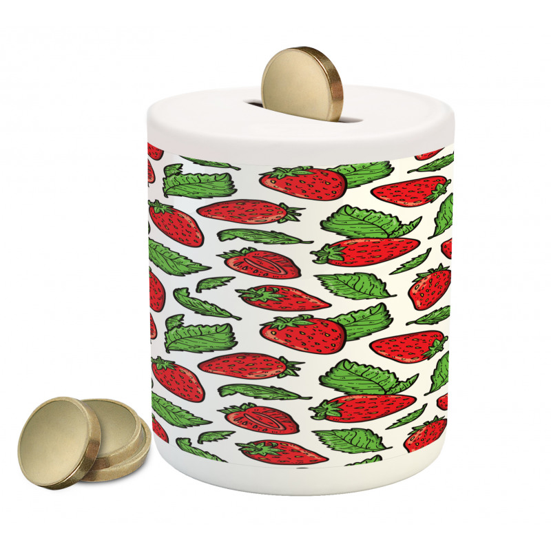 Juicy Strawberries Leaves Piggy Bank