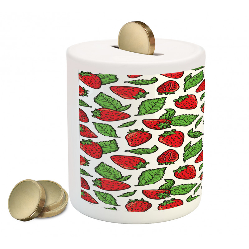 Juicy Strawberries Leaves Piggy Bank