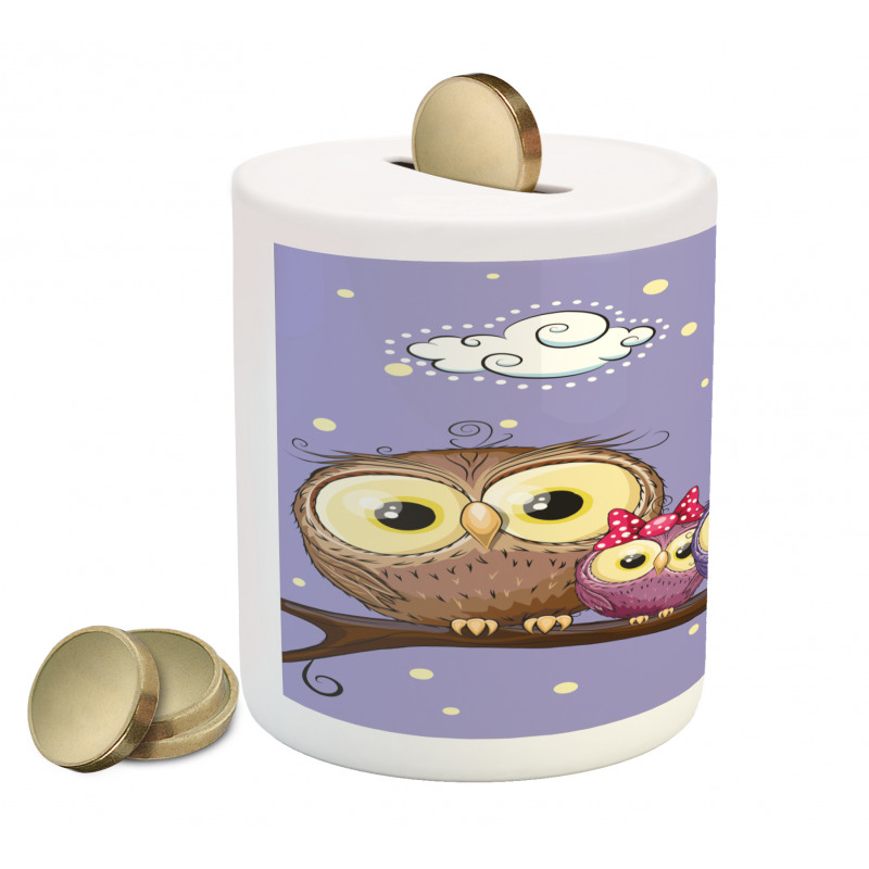 Cartoon Style Owl Family Piggy Bank