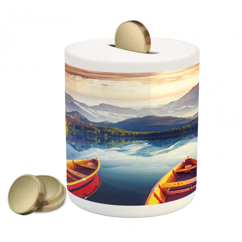 Mountains Shore Boats Piggy Bank