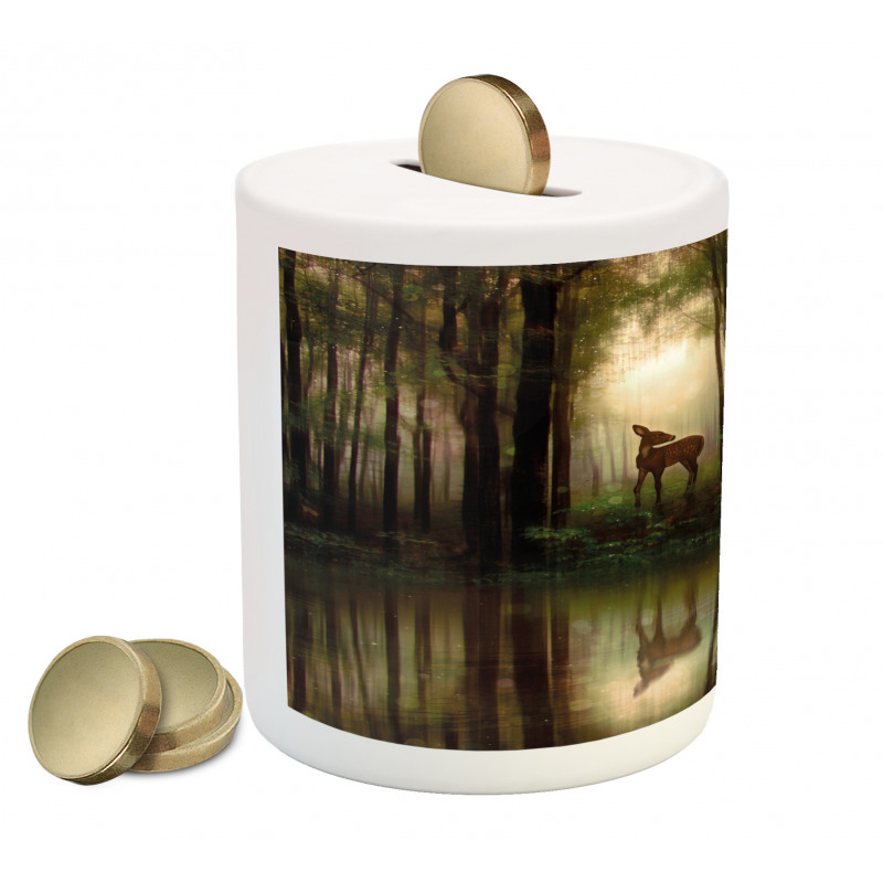 Baby Deer Foggy Lake Piggy Bank