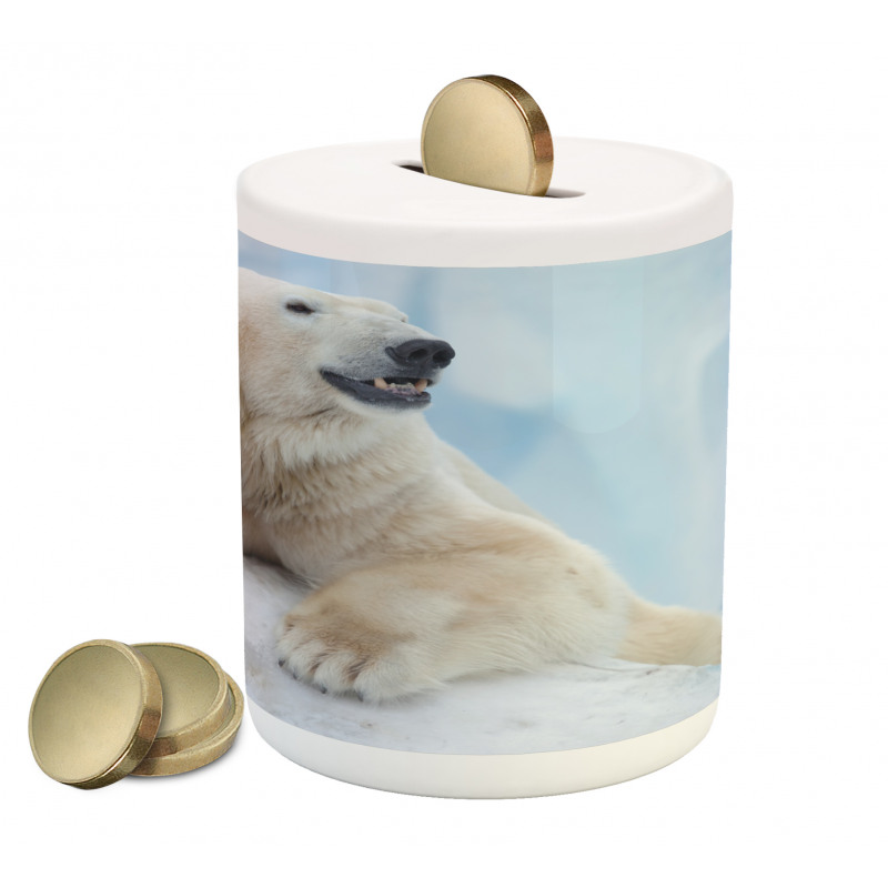 White Polar Bear on Ice Piggy Bank