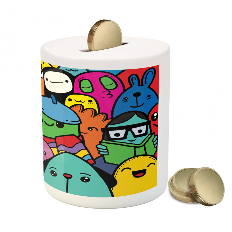 Colorful Doodle Monsters Piggy Bank