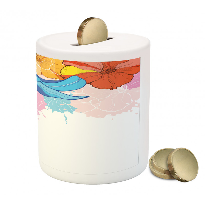 Vibrant Flowers Bloom Piggy Bank