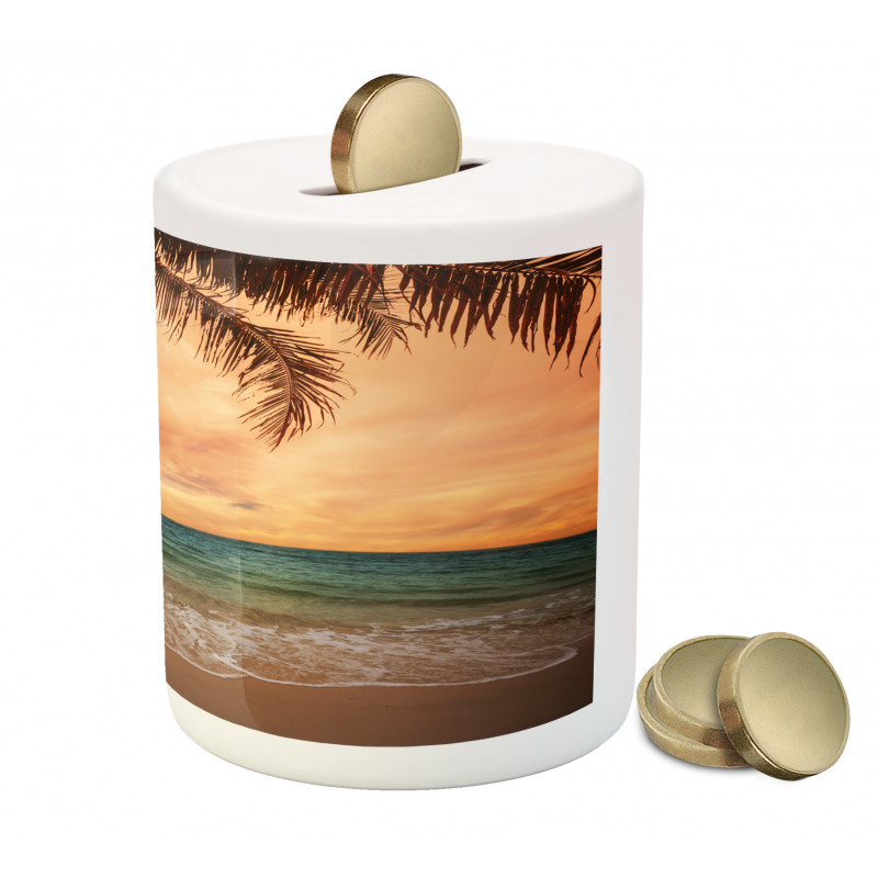 Exotic Seascape with Palm Piggy Bank