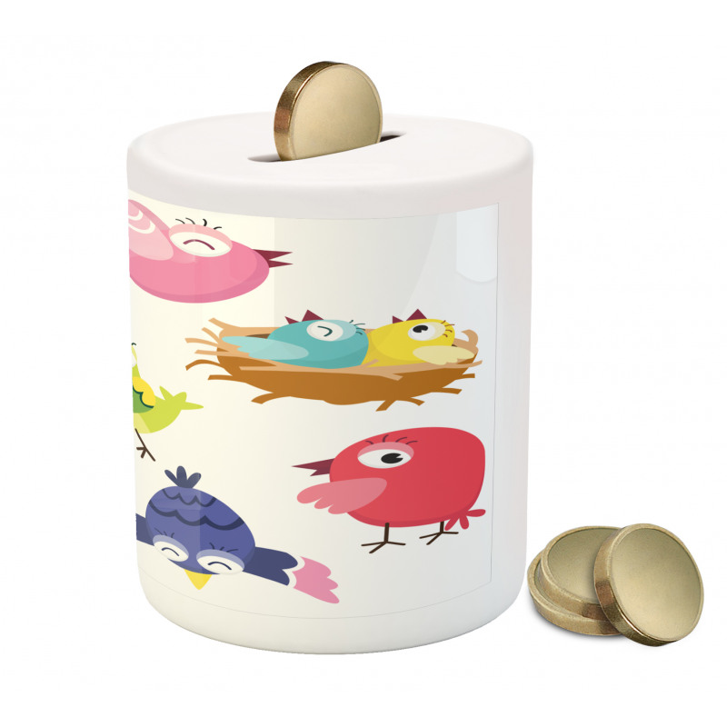 Funny Birds Sun Cartoon Piggy Bank