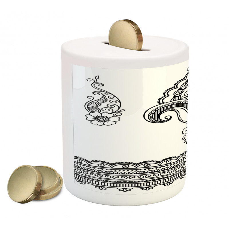 Floral Pattern Doodle Ornate Piggy Bank