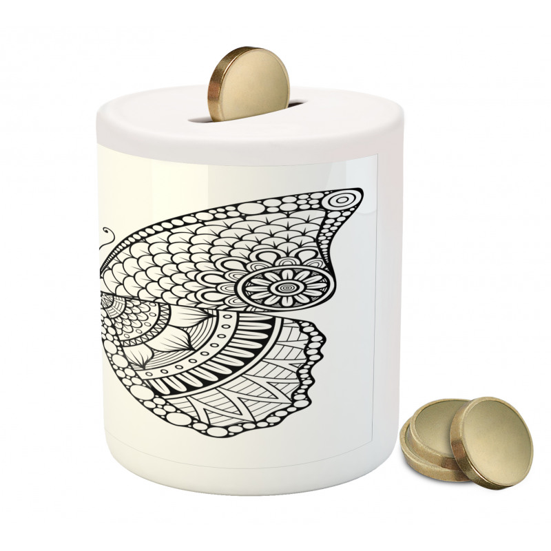 Monochrome Butterfly Graphic Piggy Bank
