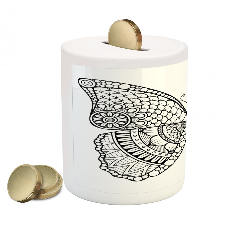 Monochrome Butterfly Graphic Piggy Bank